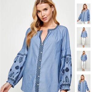 NICOLE MILLER Artelier 100% cotton embroidered blouse M NWT